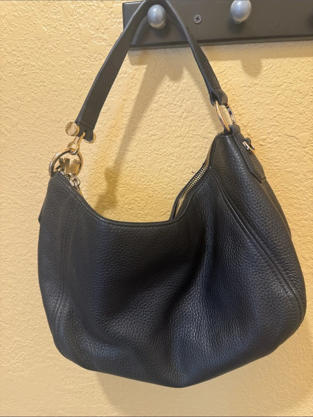 Michael Kors Black Pebbled Leather Hobo with Gold Hardware